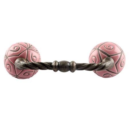 Pink Etched Ceramic Floral Cut Bridge Handle